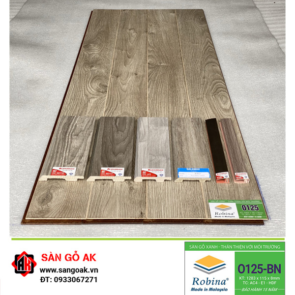 Sàn Gỗ Công Nghiệp Malaysia Robina 8mm O125-BN Bản Nhỏ